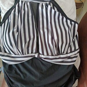 Black and White Striped Women's Swimsuit